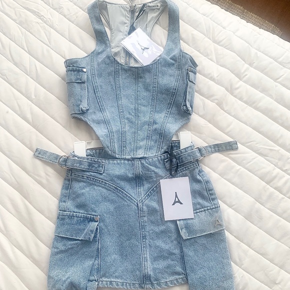 Maniere De Voir Other - MANIERE DE VOIR DENIM CARGO CORSET AND MINI SKIRT